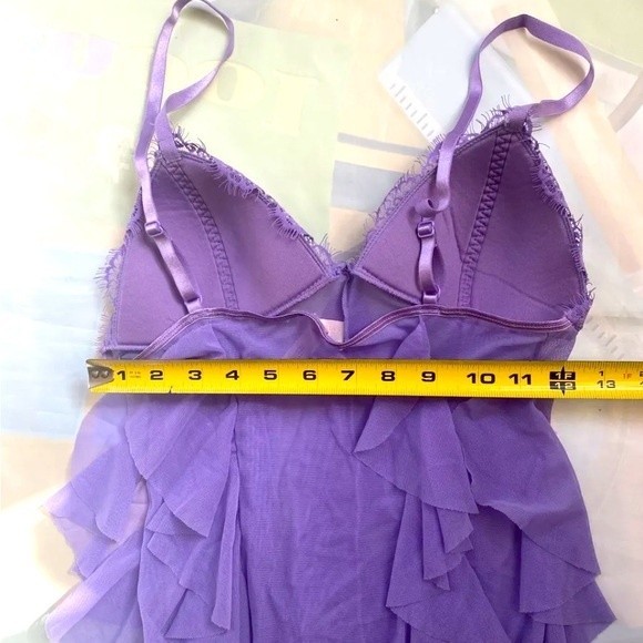 VICTORIA'S SECRET Mesh Lace  Ruffle Lilac Purple Negligee Women's Sz Small - Picture 2 of 9